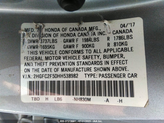Honda Civic Sedan Lx 2017 2HGFC2F50HH538982 Image 9