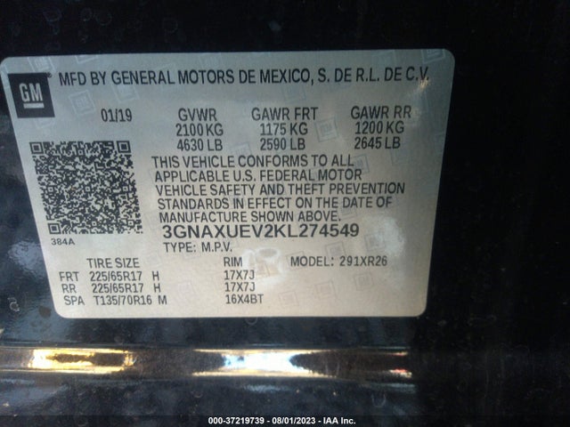 Chevrolet EQUINOX LT 2019 3GNAXUEV2KL274549 Image 9
