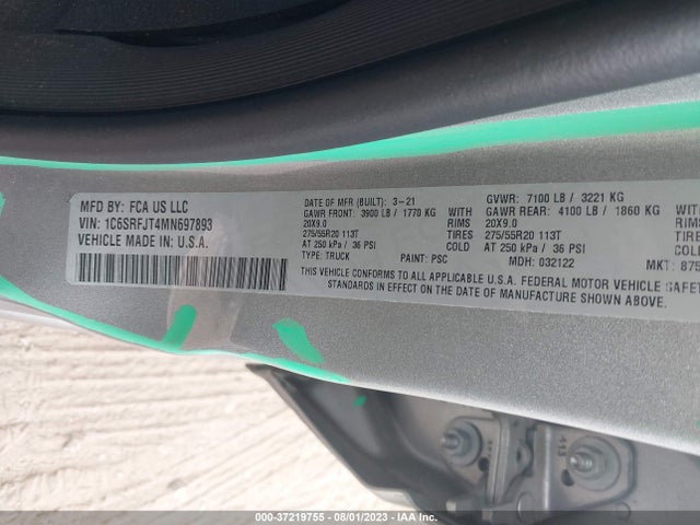 1C6SRFJT4MN697893 RAM 1500 Laramie