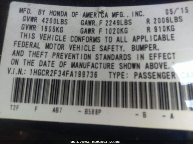 Honda Accord Sedan Lx 2015 1HGCR2F34FA199736 Image 9