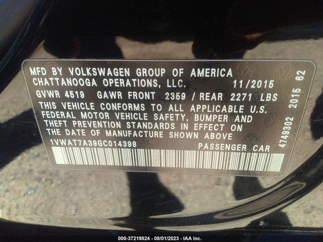 1VWAT7A39GC014398 Volkswagen Passat 1.8t S