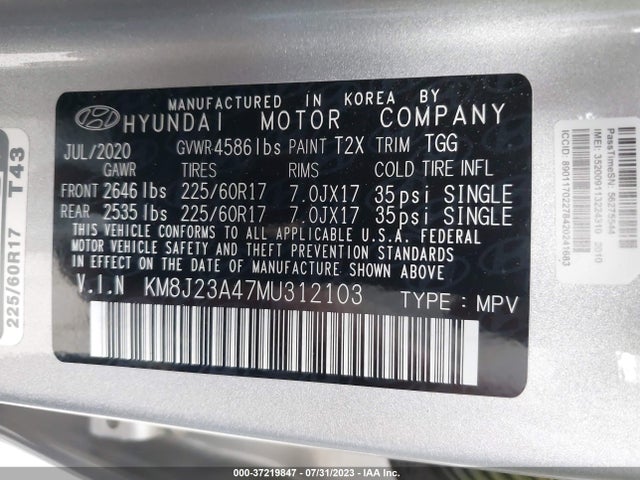 Продаж на аукціоні авто 2021 Hyundai Tucson Se, vin: KM8J23A47MU312103, номер лоту: 37219847
