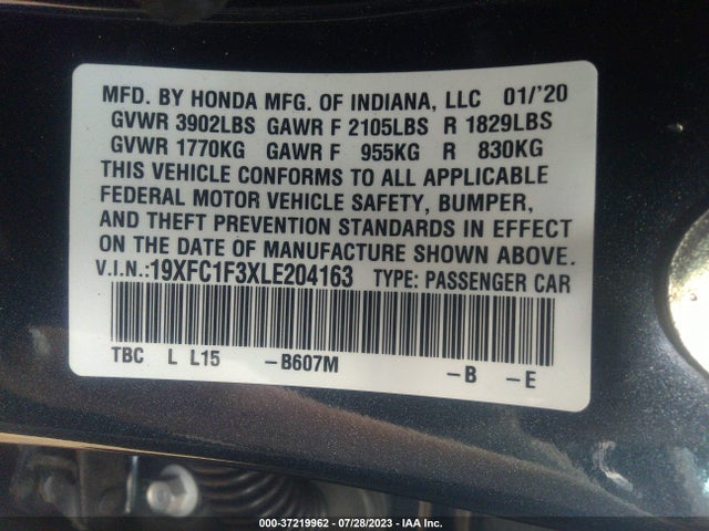 Honda Civic Sedan Ex 2020 19XFC1F3XLE204163 Image 9