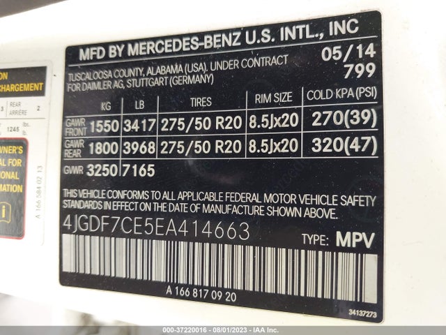 4JGDF7CE5EA414663 Mercedes-Benz Gl-class Gl 450
