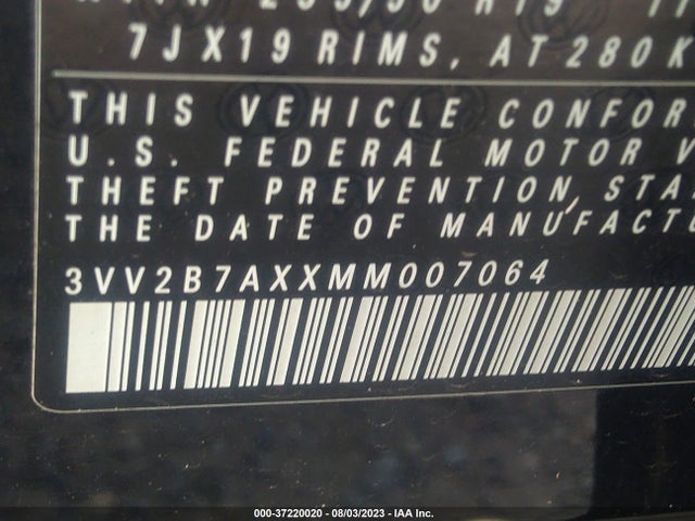 3VV2B7AXXMM007064 Volkswagen Tiguan Se/se R-line Black/sel
