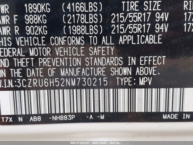 3CZRU6H52NM730215 Honda Hr-v Awd Ex