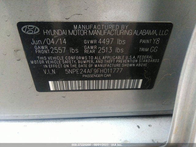 Hyundai Sonata 2.4l Se 2015 5NPE24AF9FH011777 Image 9