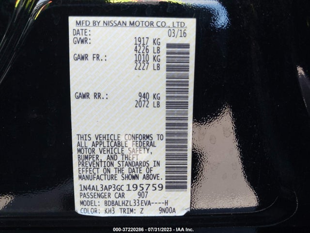 2016 NISSAN ALTIMA 2.5 SR VIN: 1N4AL3AP3GC195759