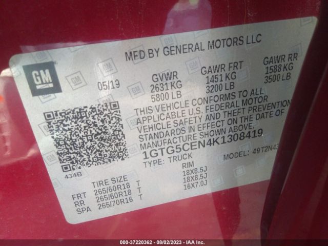 1GTG5CEN4K1308419 GMC Canyon 2wd Sle