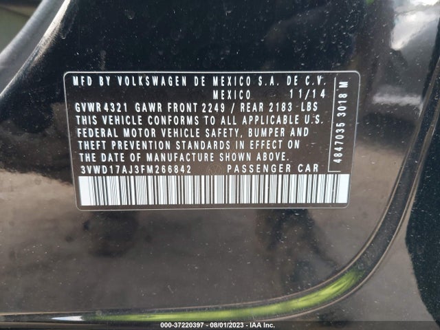 3VWD17AJ3FM266842 Volkswagen Jetta Sedan 1.8t Se
