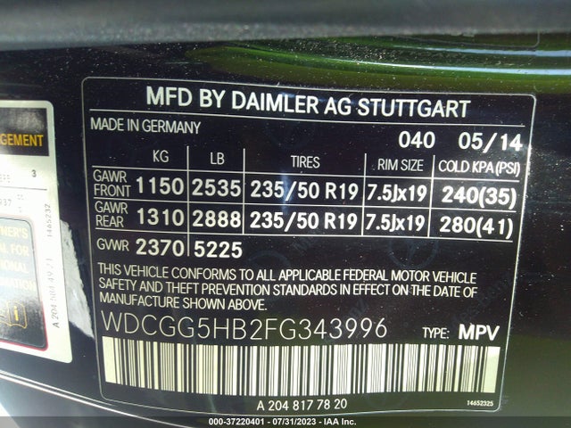 WDCGG5HB2FG343996 Mercedes-Benz Glk-class Glk 350