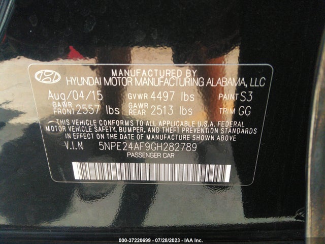 2016 HYUNDAI SONATA 2.4L SE VIN: 5NPE24AF9GH282789