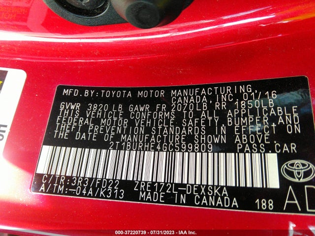 Toyota Corolla L/le/s/s Plus/le Plus 2016 2T1BURHE4GC599809 Image 9