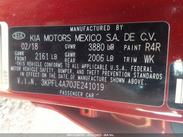 3KPFL4A70JE241019 KIA FORTE S