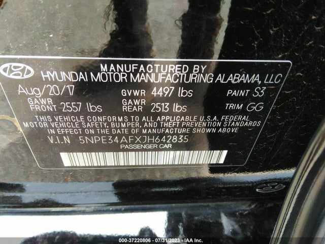 2018 HYUNDAI SONATA LIMITED VIN: 5NPE34AFXJH642835