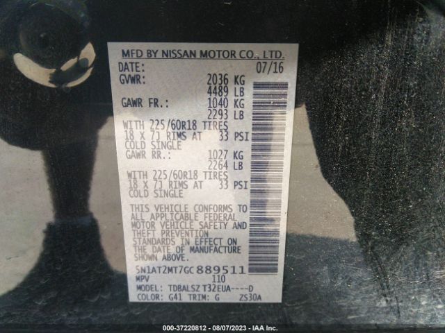 5N1AT2MT7GC889511 Nissan Rogue Sl