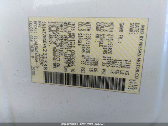 5N1AZ2MG0FN231338 Nissan Murano Platinum
