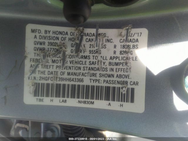 2HGFC1F39HH643366 Honda Civic Sedan Ex-t