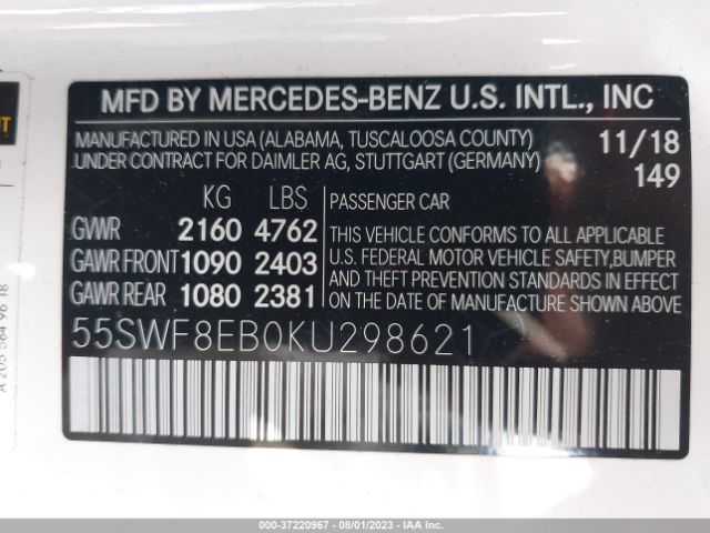 55SWF8EB0KU298621 Mercedes-Benz C-class C 300