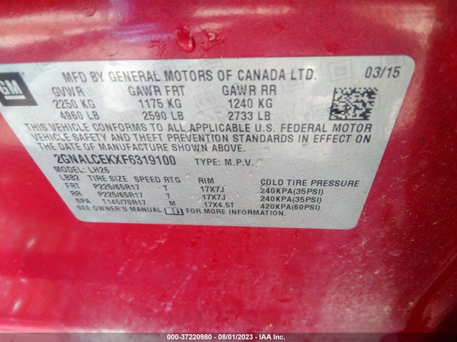 Chevrolet EQUINOX LT 2015 2GNALCEKXF6319100 Image 9