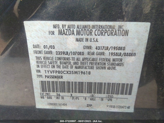 2003 MAZDA MAZDA6 I VIN: 1YVFP80CX35M19618