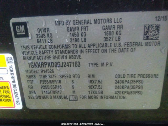 1GKKRPKD0GJ247163 GMC ACADIA SLE