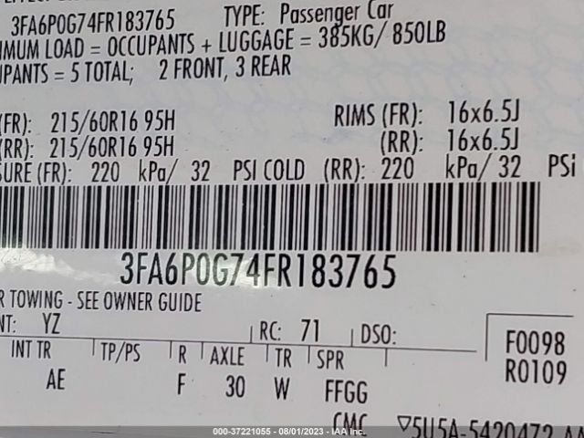 3FA6P0G74FR183765 Ford FUSION S