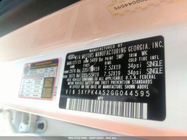 5XYPK4A52GG044595 KIA SORENTO SX