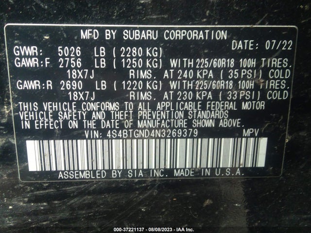 4S4BTGND4N3269379 Subaru Outback Limited Xt