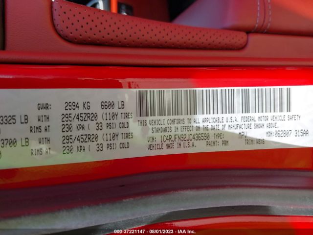 1C4RJFN92JC436590 Jeep Grand Cherokee Trackhawk
