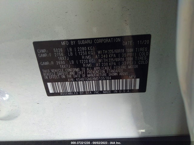 4S4BTGNDXM3135104 Subaru Outback Limited Xt