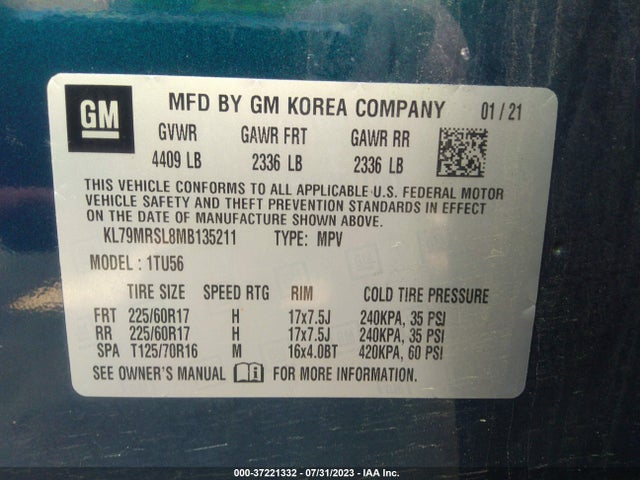 Chevrolet Trailblazer Lt 2021 KL79MRSL8MB135211 Image 9