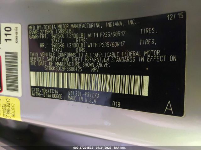 5TDKK3DC9FS686425 Toyota SIENNA LE