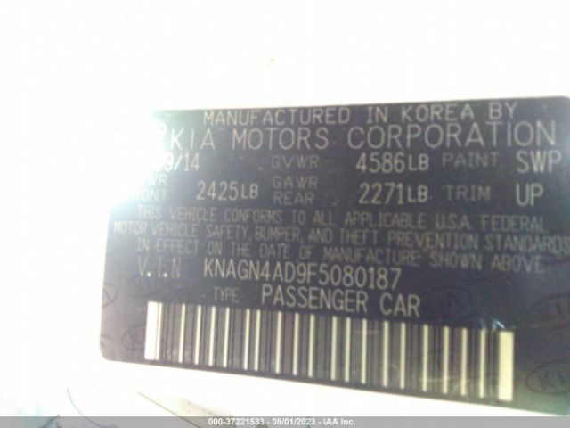KNAGN4AD9F5080187 KIA Optima Hybrid Ex