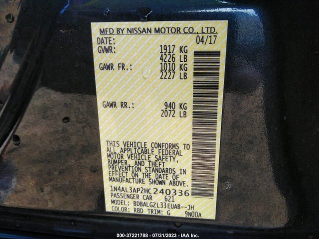 Nissan Altima 2.5 S 2017 1N4AL3AP2HC240336 Image 9