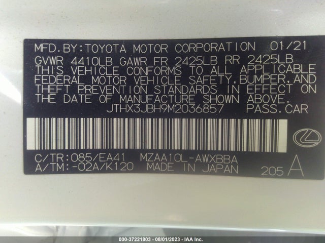 2021 Lexus UX, VIN: JTHX3JBH9M2036857
