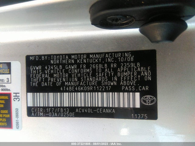 2009 TOYOTA CAMRY VIN: 4T4BE46K09R112217