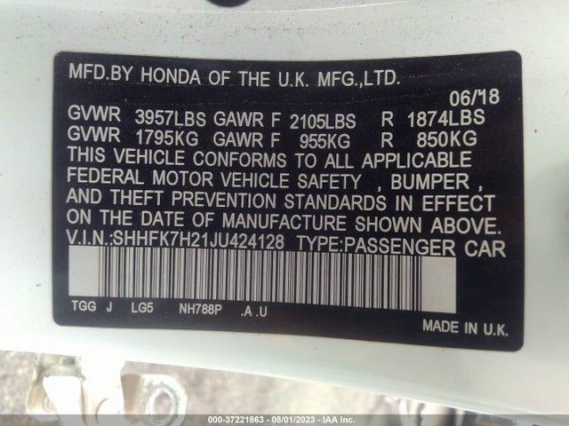 Honda Civic Hatchback Lx 2018 SHHFK7H21JU424128 Image 16