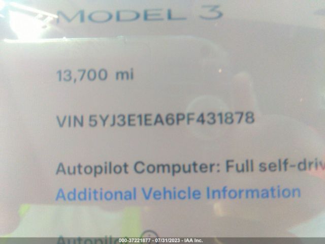 5YJ3E1EA6PF431878 Tesla MODEL 3