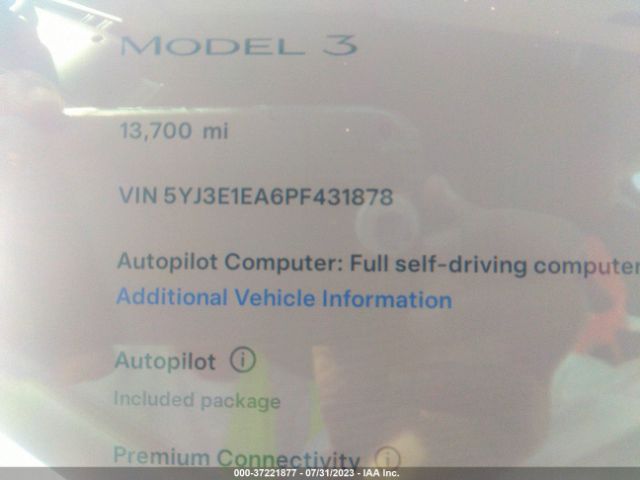 5YJ3E1EA6PF431878 Tesla MODEL 3