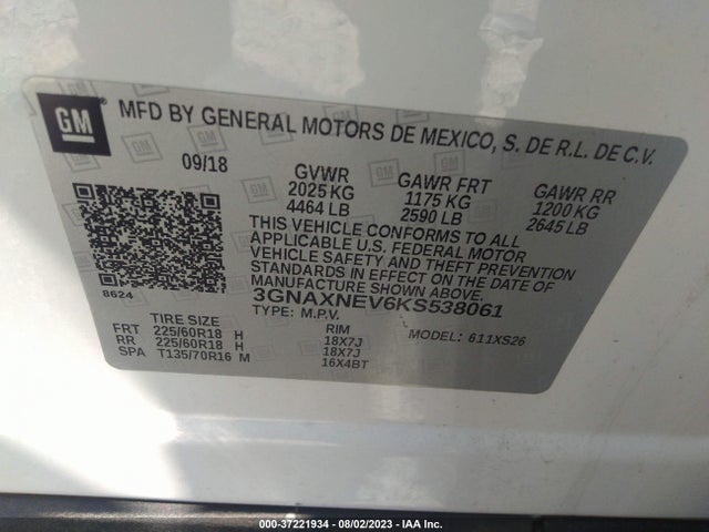 Chevrolet Equinox Premier 2019 3GNAXNEV6KS538061 Image 9