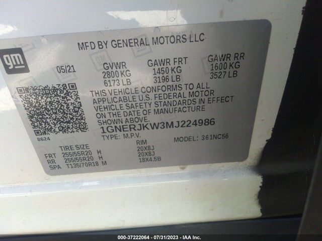 Chevrolet Traverse Rs 2021 1GNERJKW3MJ224986 Image 9