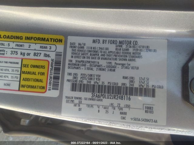 3FA6P0LU2JR248116 Ford Fusion Hybrid Se