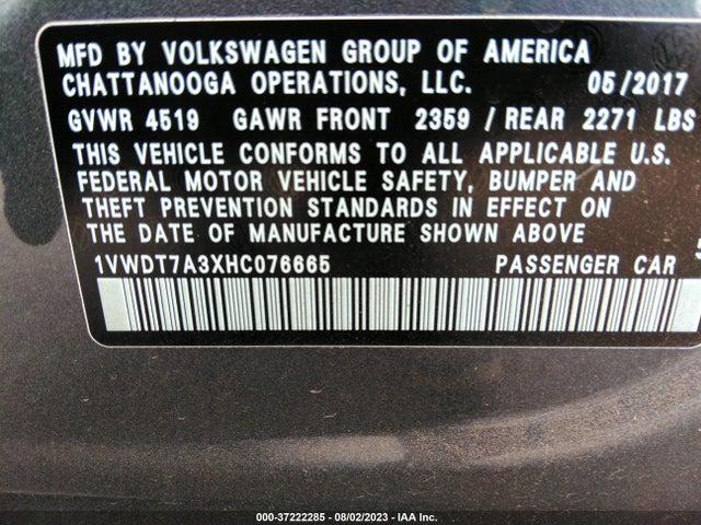 1VWDT7A3XHC076665 Volkswagen Passat R-line W/comfort Pkg