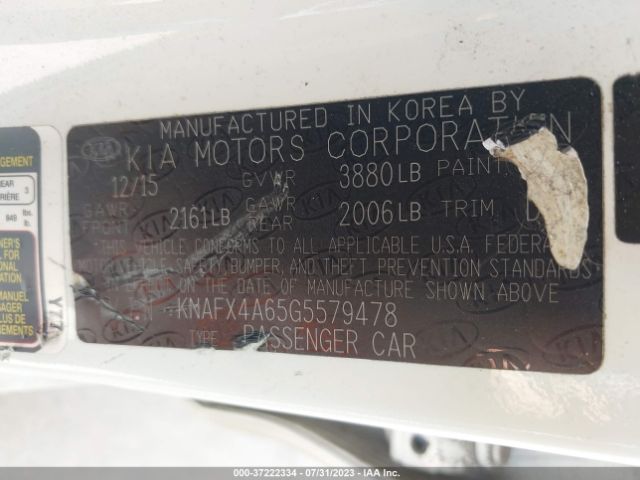 KNAFX4A65G5579478 KIA FORTE LX