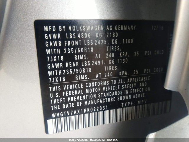 WVGTV7AX1HK022331 Volkswagen Tiguan Sport
