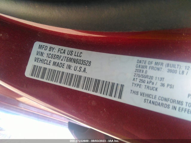 1C6SRFJT6MN603528 RAM 1500 Laramie
