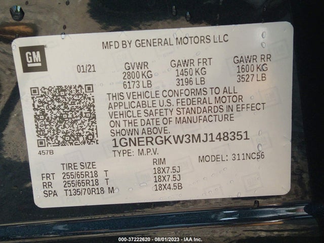 Chevrolet Traverse Lt Cloth 2021 1GNERGKW3MJ148351 Image 9