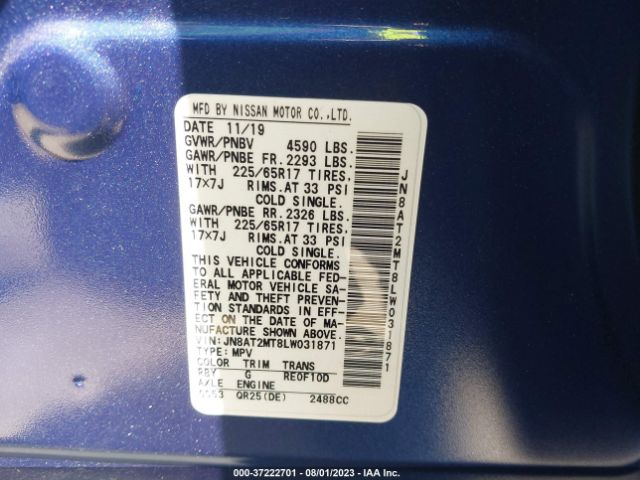 JN8AT2MT8LW031871 Nissan ROGUE S