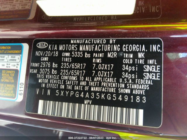 5XYPG4A35KG549183 KIA SORENTO LX